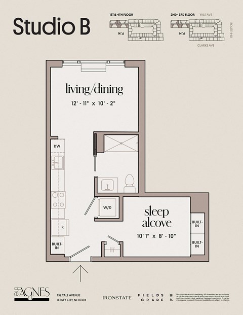 Floor plan for studio, 1 bath, 528 sqft